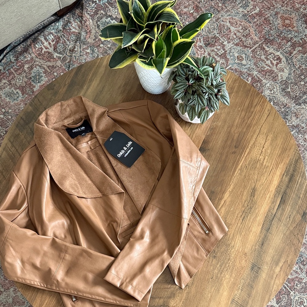 Ookie lala Nordstrom Tan faux Leather Jacket XS
